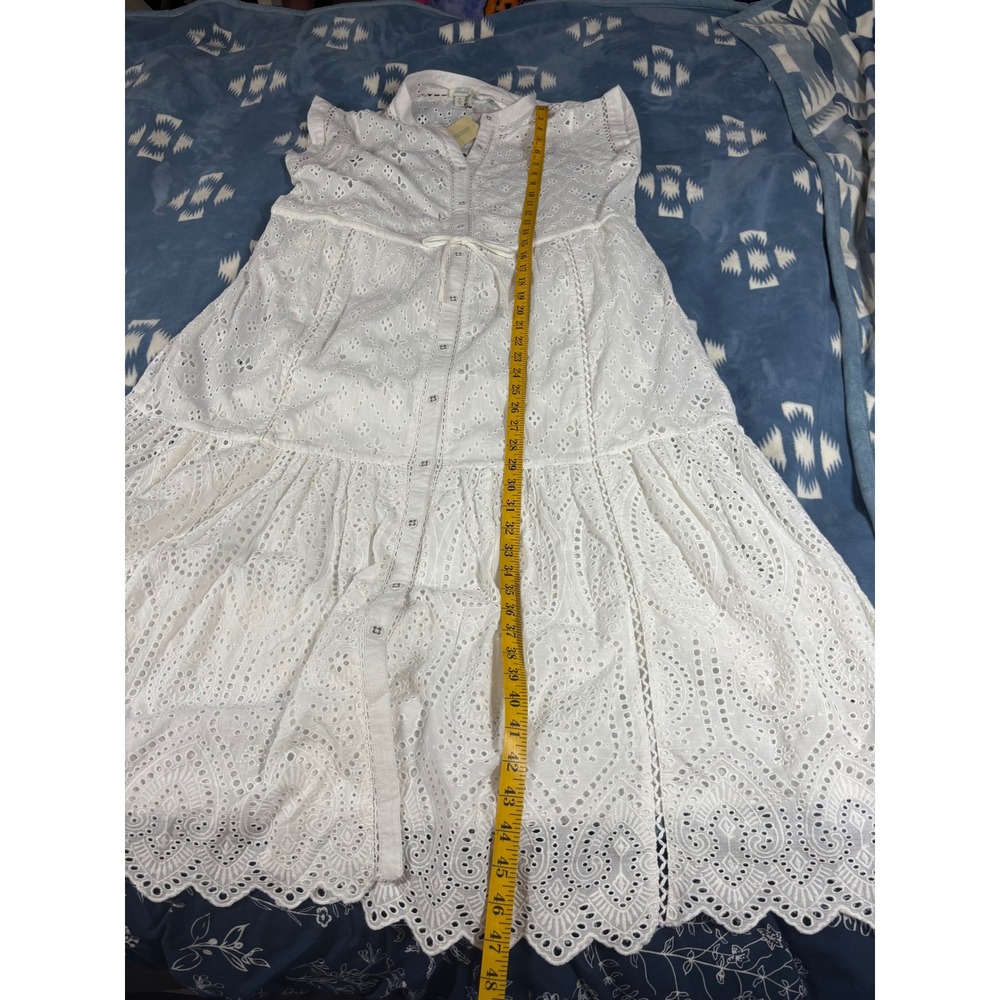 Sundance White Eyelet Lace Tiered Midi Dress Sleeveless Button Front Boho New - Picture 5 of 12